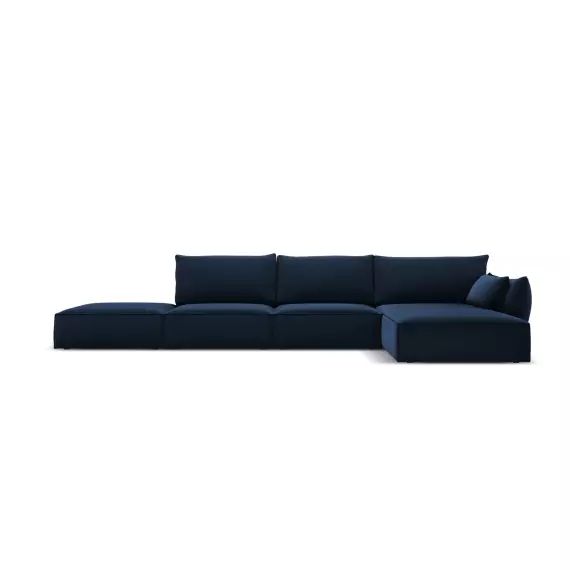 Canapé d’angle droit 5 places en tissu velours bleu roi