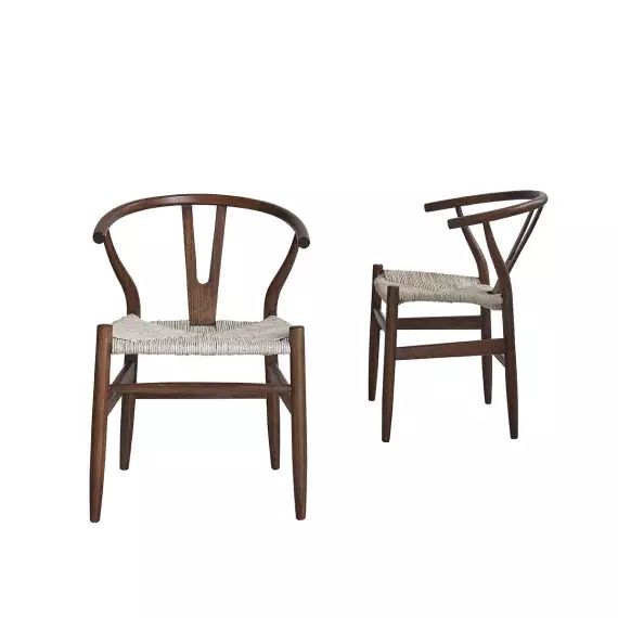 Lot de 2 chaises en mindi massif finition noyer et corde naturelle