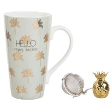 Tasse avec infuseur à thé en porcelaine motifs dorés PALM TREE