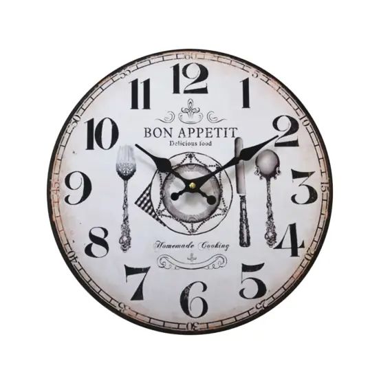 Horloge murale de cuisine en MDF blanc et marron ø 33,8 cm