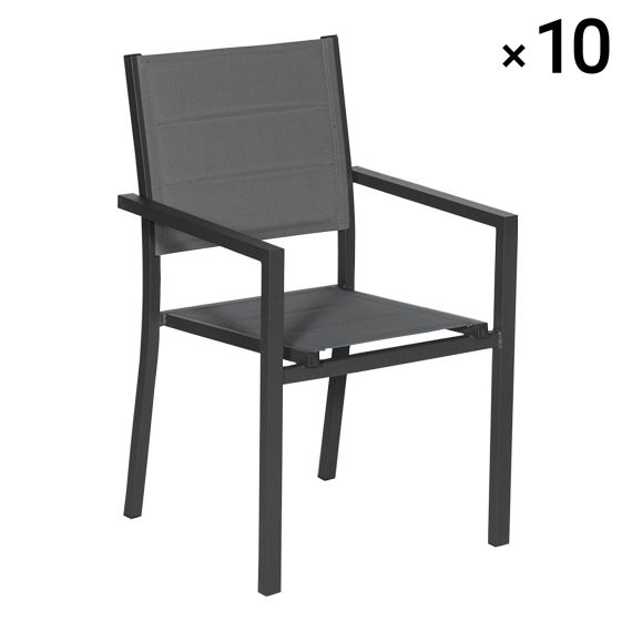 Lot de 10 chaises rembourrées gris en aluminium anthracite