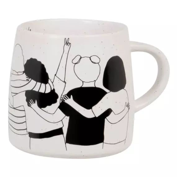 Mug en grès blanc et noir motif groupe de filles