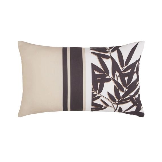 Coussin imprimé feuillage beige, écru et noir 30×50