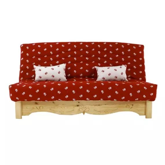 Canapé convertible Clic clac pin massif sculpté 140 x 190 cm Edelweiss