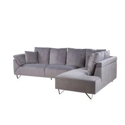 Canapé d’angle 4 personnes en velours côtelé gris