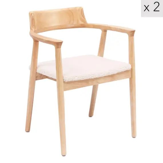 Lot de 2 chaises en bois massif et bouclettes naturel