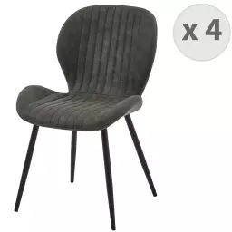 Chaise vintage en microfibre Ebène et métal noir (x4)