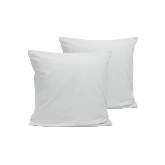 Lot de 2 taies d’oreiller unies en percale de coton gris clair 65x65cm