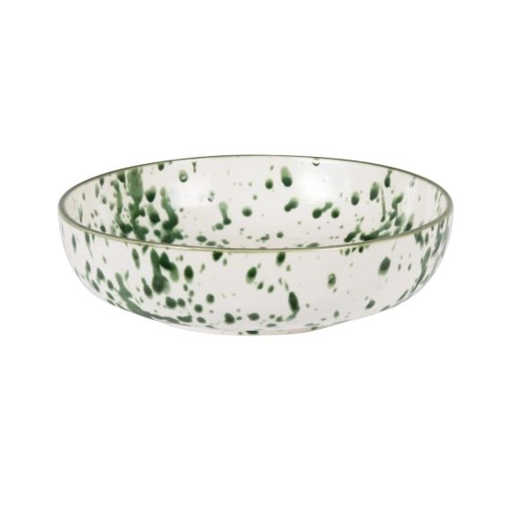 Assiette creuse en grès blanc et vert D18
