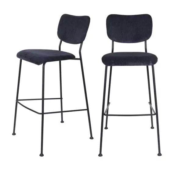 Benson – Lot de 2 tabourets de bar en velours côtelé 75cm