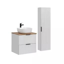 Ensemble meuble simple vasque 60cm et colonne stratifiés blanc