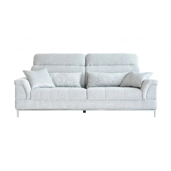 Canapé 3 places avec têtière en tissu gris clair