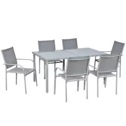 Ensemble de jardin 6 personnes grande table à manger gris