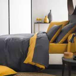Parure de lit bicolore en bambou carbone et moutarde 200×200