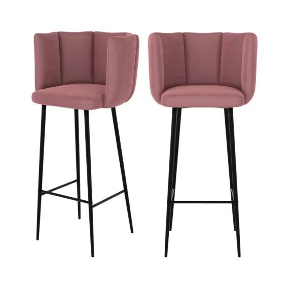Chaise de bar en velours rose 75 cm (lot de 2)