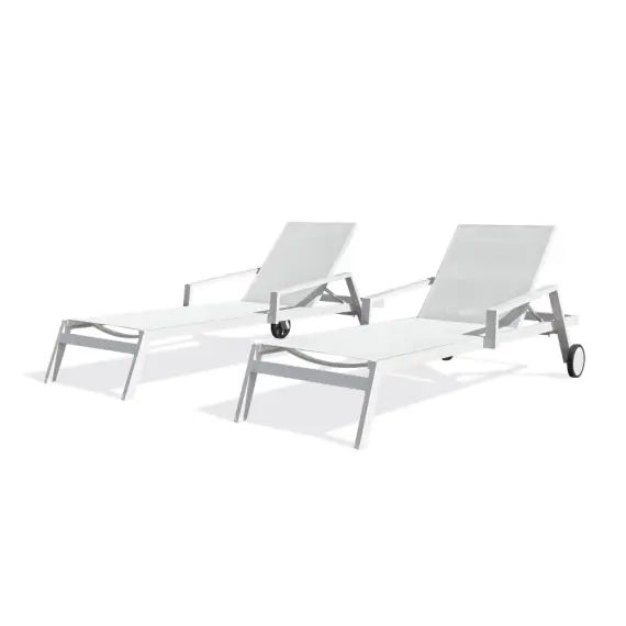 Lot de 2 bains de soleil en toile plastifiée et aluminium blanc