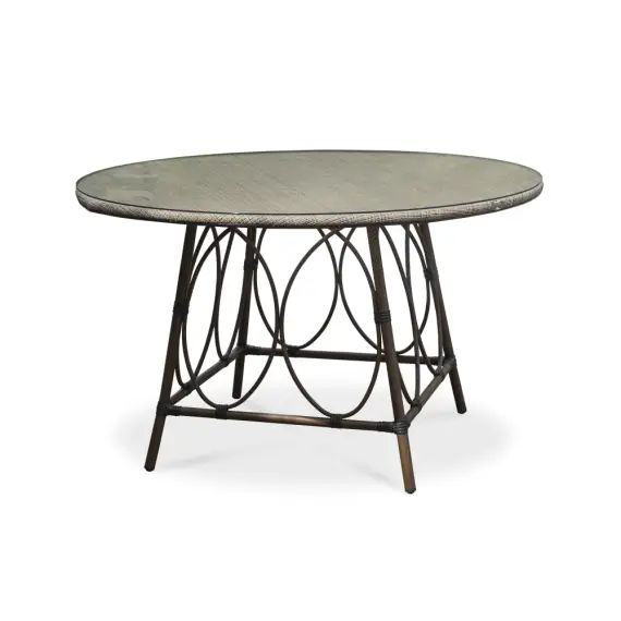 Table de jardin ronde en aluminium imitation bambou