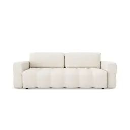 Canapé 4 places convertible coffre noyer tissu bouclette crème