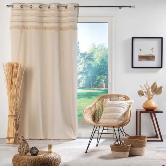 Rideau au top tissé et frangé coton naturel 240 x 140