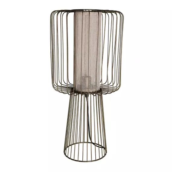 Lampe de table en fer et jute en noir et or 30x30x65