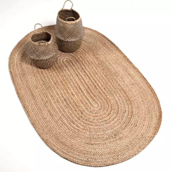 Tapis ovale jute naturel tissé main bois clair –   170 x 240