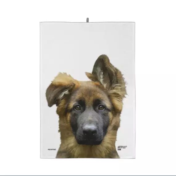 Torchon de cuisine chien berger allemand 100% coton blanc