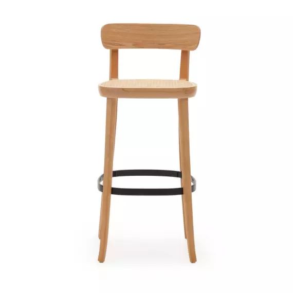 Romane – Lot de 2 chaises de bar bistrot en bois massif et rotin H75cm – Couleur – Bois clair