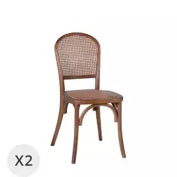 Set de 2 chaises en bois et rotin marron