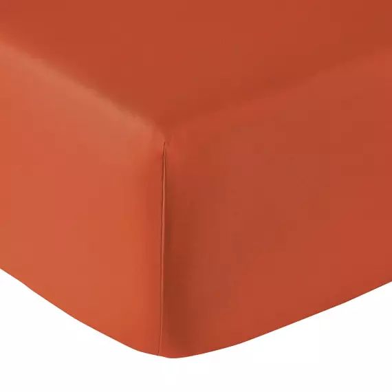 Drap housse coton terracotta uni 140×190 cm
