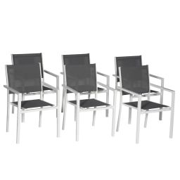 Lot de 6 chaises en aluminium blanc et textilène gris