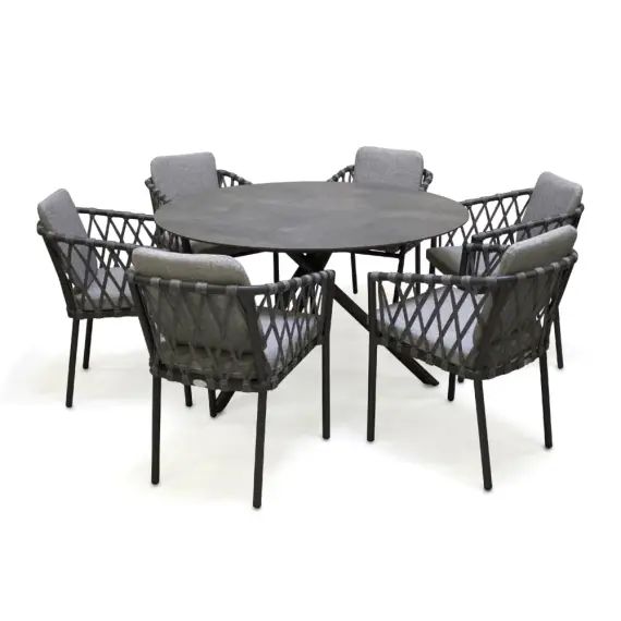 Ensemble repas de jardin 6 places en aluminium gris anthracite