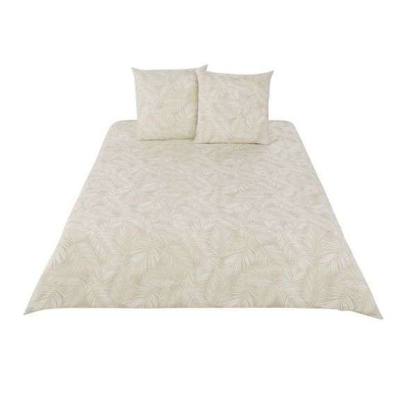 Parure de lit en coton lavé écru et beige imprimé 220×240