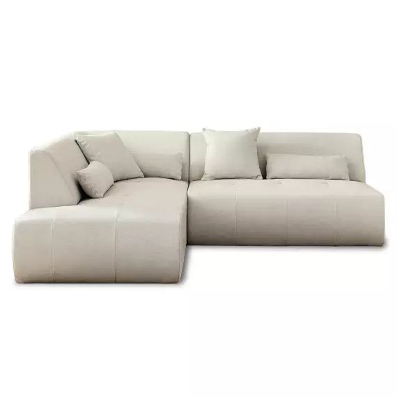 Canapé modulable 5 places angle gauche en tissu beige