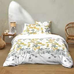 Parure housse de couette coton jaune 220×240 cm