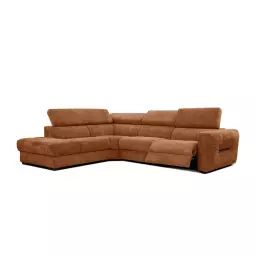 Canapé d’angle gauche 5 places avec relax électrique tissu brique