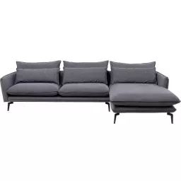 Canapé d’angle droit 3 places en tissu gris