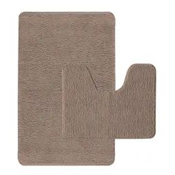 Lot de 2 tapis de bain polyester 50x80cm + contour taupe