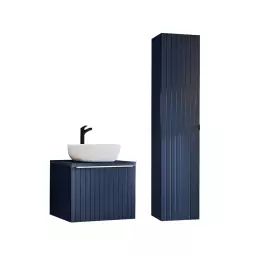 Ensemble meuble simple vasque 60cm et colonne stratifiés bleu