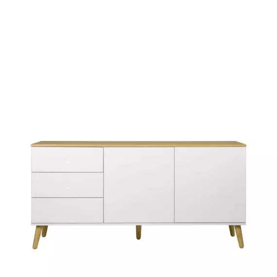 Buffet en bois 2 portes 3 tiroirs L162cm blanc