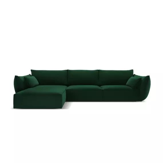 Canapé d’angle gauche 4 places en tissu velours vert bouteille