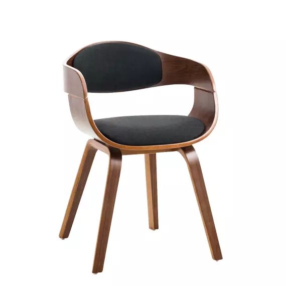 Chaise avec dossier ajouré et accoudoirs en tissu Noyer / Noir