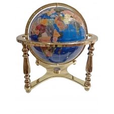 Globe terrestre sur 4 pieds doré en pierres fines bleu navy