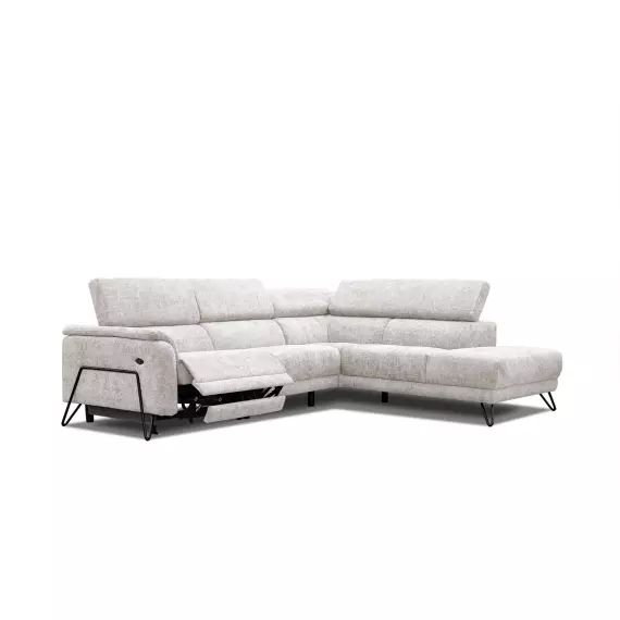 Canapé d’angle droit 5 places avec un relax électrique tissu écru