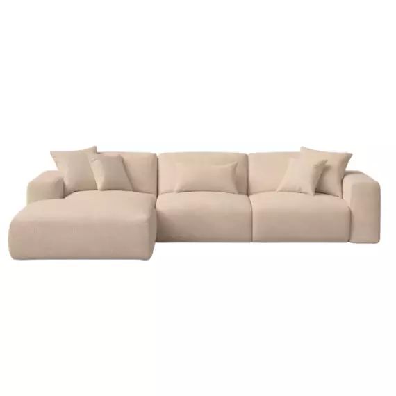 Canapé d’angle gauche 4 places en tissu brun clair