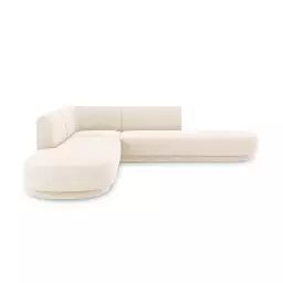 Canapé d’angle symétrique 5 places en tissu chenille beige clair