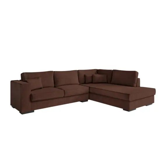 Canapé d&rsquo;angle droit 4 places XXL en velours côtelé – Marron