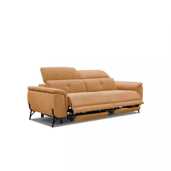 Canapé droit 3 places avec 2 relaxe électriques tissu orange