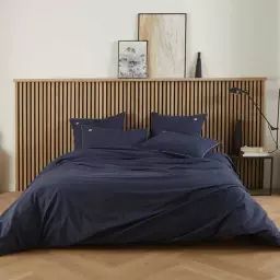 Parure de lit unie en coton bio bleu nocturne 240×220