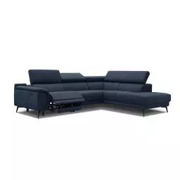 Canapé d’angle droit 5 places relax électrique tissu bleu foncé