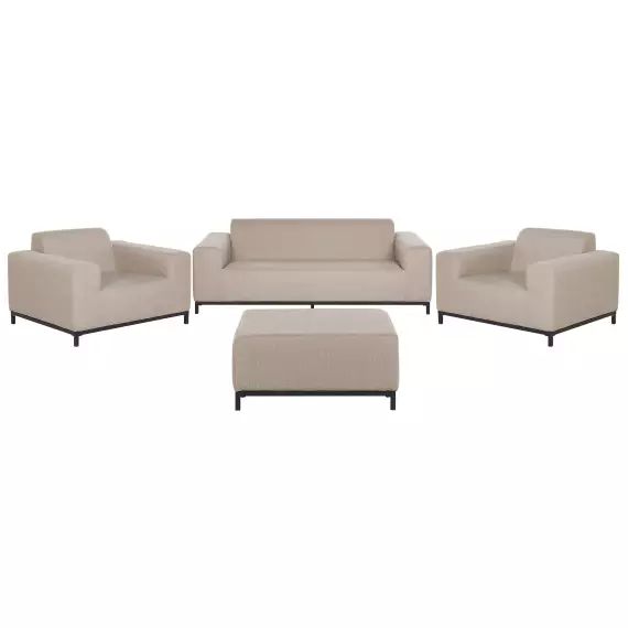 Salon de jardin 5 places en tissu beige et pieds noirs